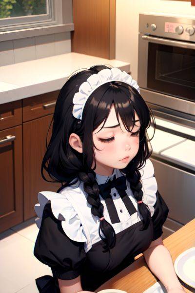 Anime Busty Small Tits 18 Age Pouting Lips Face Black Hair Braided Hair Style Light Skin Charcoal Kitchen Front View Sleeping Maid 3683317998116985615 - AI Hentai - aihentai.co on pornsimulated.com