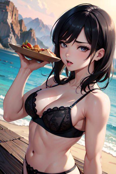 Anime Muscular Small Tits 50s Age Ahegao Face Black Hair Slicked Hair Style Light Skin Charcoal Mountains Front View Eating Lingerie 3680302932164281213 - AI Hentai - aihentai.co on pornsimulated.com