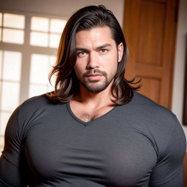 Manly man,thirties,(RAW photo, best quality, masterpiece:1.1), (realistic, photo-realistic:1.2), ultra-detailed, ultra high res, physically-based rendering,long hair,bobcut,(adult:1.5) - pornmake.ai on pornsimulated.com