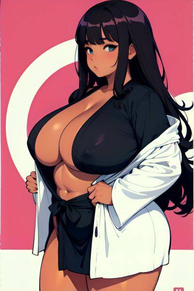 Anime Chubby Huge Boobs 80s Age Serious Face Brunette Bangs Hair Style Dark Skin Black And White Beach Front View On Back Bathrobe 3687678250050880040 - AI Hentai - aihentai.co on pornsimulated.com