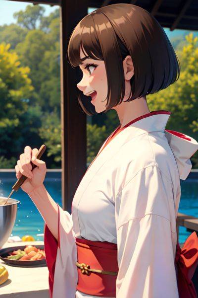 Anime Muscular Small Tits 60s Age Laughing Face Brunette Bobcut Hair Style Dark Skin Film Photo Oasis Side View Cooking Kimono 3689688296205422848 - AI Hentai - aihentai.co on pornsimulated.com