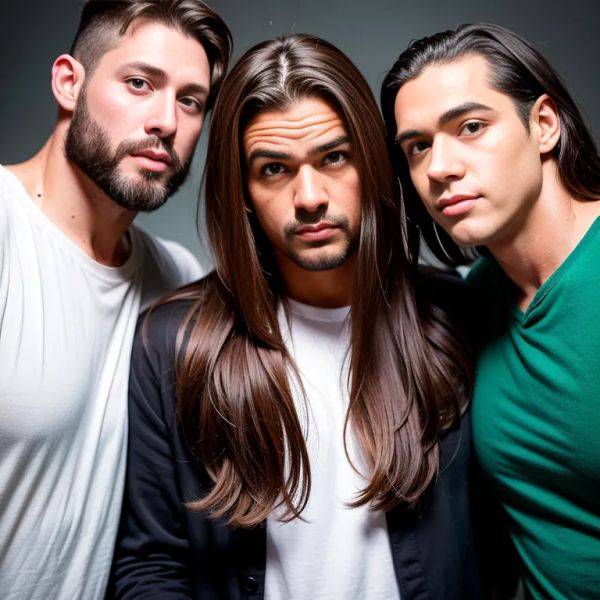 ,white people,(2men:2), manly man,twenties,(RAW photo, best quality, masterpiece:1.1), (realistic, photo-realistic:1.2), ultra-detailed, ultra high res, physically-based rendering,long hair,straight hair,black hair,green eyes,beautiful,(adult:1.5) - pornmake.ai on pornsimulated.com