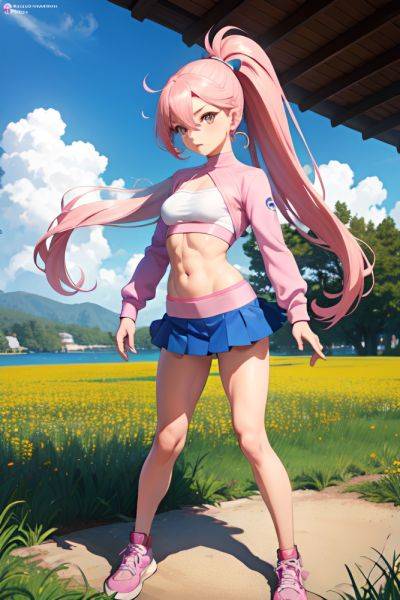 Anime Muscular Small Tits 60s Age Seductive Face Pink Hair Ponytail Hair Style Light Skin Soft Anime Meadow Front View T Pose Mini Skirt 3689804260323601506 - AI Hentai - aihentai.co on pornsimulated.com