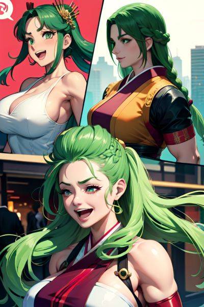 Anime Muscular Huge Boobs 60s Age Laughing Face Green Hair Braided Hair Style Light Skin Cyberpunk Wedding Side View Jumping Geisha 3690001399324727010 - AI Hentai - aihentai.co on pornsimulated.com