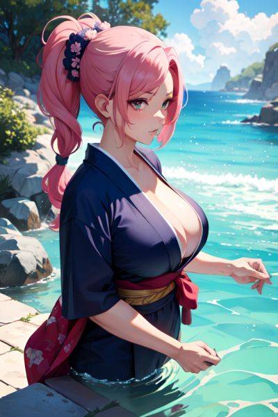 Anime Muscular Huge Boobs 30s Age Seductive Face Pink Hair Pigtails Hair Style Dark Skin Watercolor Gym Front View Bathing Kimono 3690094170791082570 - AI Hentai - aihentai.co on pornsimulated.com