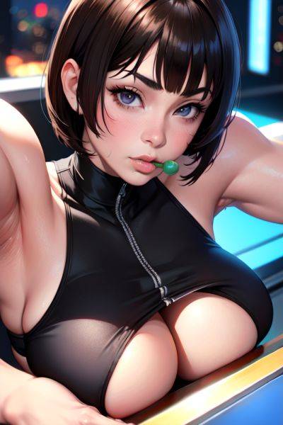 Anime Muscular Huge Boobs 80s Age Pouting Lips Face Brunette Bobcut Hair Style Light Skin Cyberpunk Oasis Close Up View Eating Teacher 3690152150083970743 - AI Hentai - aihentai.co on pornsimulated.com