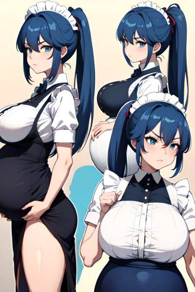Anime Pregnant Huge Boobs 30s Age Angry Face Blue Hair Ponytail Hair Style Dark Skin Crisp Anime Stage Back View Eating Maid 3690994825426337266 - AI Hentai - aihentai.co on pornsimulated.com