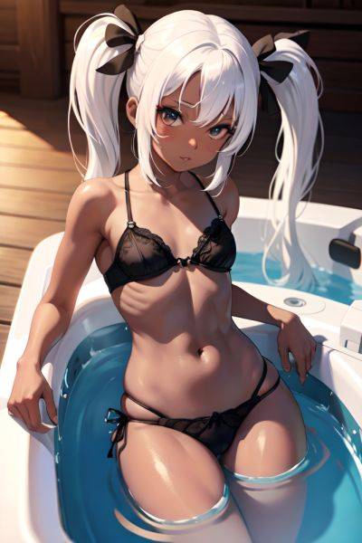 Anime Skinny Small Tits 20s Age Shocked Face White Hair Pigtails Hair Style Dark Skin Painting Hot Tub Front View T Pose Lingerie 3691010287137060012 - AI Hentai - aihentai.co on pornsimulated.com