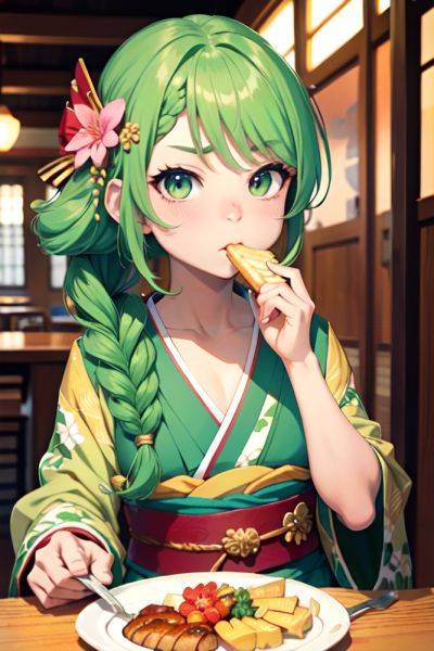 Anime Muscular Small Tits 18 Age Pouting Lips Face Green Hair Braided Hair Style Light Skin Crisp Anime Bar Close Up View Eating Kimono 3687933371047365261 - AI Hentai - aihentai.co on pornsimulated.com