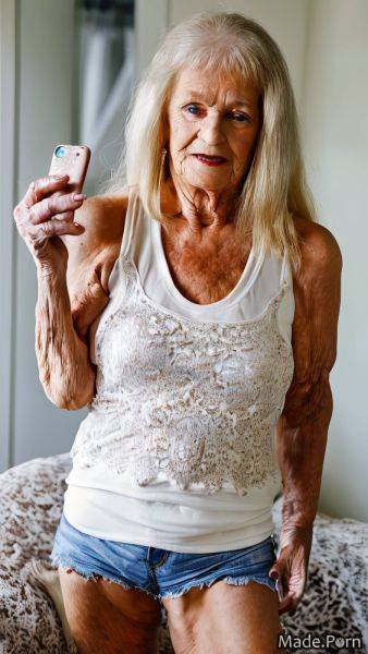 Tank top full shot mirror selfie blonde caucasian slutty woman AI porn - made.porn on pornsimulated.com