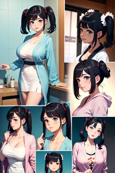 Anime Skinny Huge Boobs 20s Age Happy Face Black Hair Pigtails Hair Style Light Skin Vintage Shower Side View Jumping Bathrobe 3691323390255692742 - AI Hentai - aihentai.co on pornsimulated.com