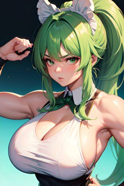 Anime Muscular Huge Boobs 70s Age Serious Face Green Hair Ponytail Hair Style Light Skin Charcoal Hospital Side View T Pose Maid 3691416161721707848 - AI Hentai - aihentai.co on pornsimulated.com