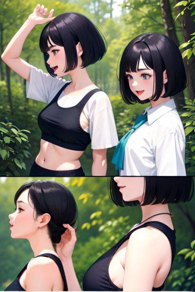 Anime Busty Small Tits 80s Age Laughing Face Black Hair Bobcut Hair Style Light Skin Watercolor Forest Back View Working Out Schoolgirl 3691431623604093820 - AI Hentai - aihentai.co on pornsimulated.com