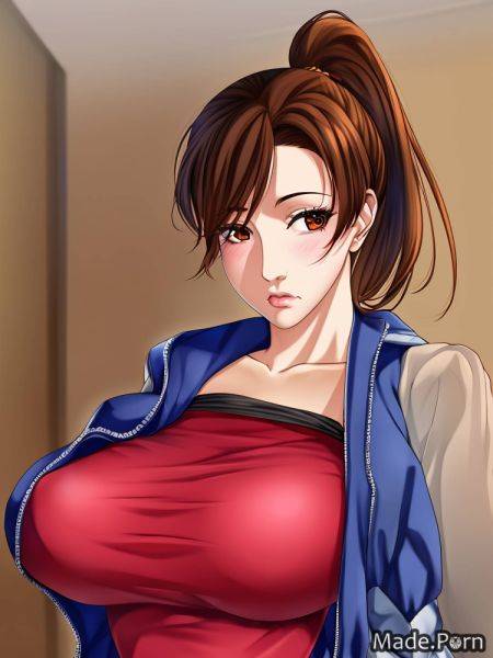 High ponytail brunette sad woman indoors 18 natural tits anime AI porn - made.porn on pornsimulated.com