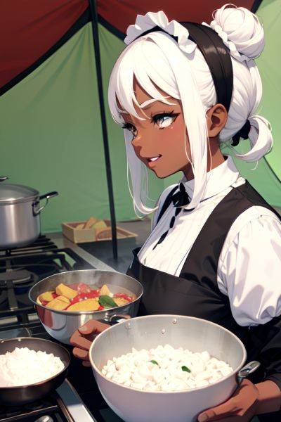 Anime Busty Small Tits 80s Age Happy Face White Hair Hair Bun Hair Style Dark Skin Black And White Tent Side View Cooking Maid 3692166062845861055 - AI Hentai - aihentai.co on pornsimulated.com