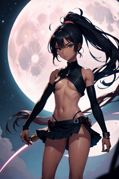 Anime Skinny Small Tits 20s Age Serious Face Black Hair Ponytail Hair Style Dark Skin Illustration Moon Front View On Back Mini Skirt 3692440511413184963 - AI Hentai - aihentai.co on pornsimulated.com