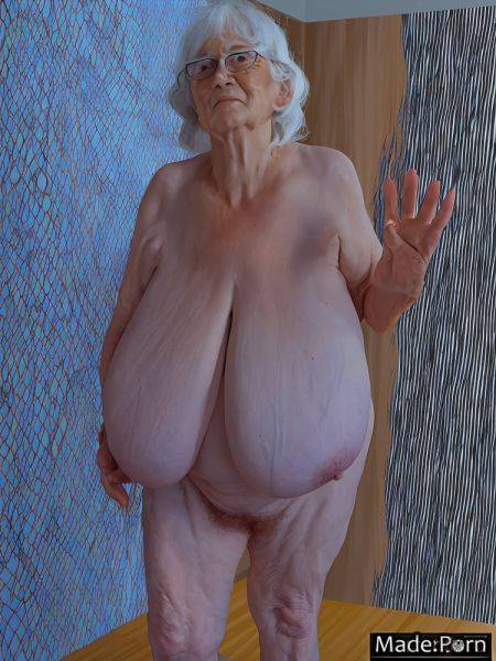 Looking at viewer white hair inverted bobcut glasses full shot baroque chubby AI porn - made.porn on pornsimulated.com
