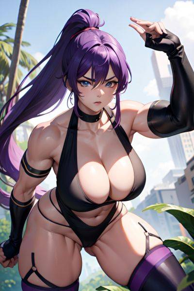Anime Muscular Huge Boobs 30s Age Sad Face Purple Hair Ponytail Hair Style Light Skin Black And White Jungle Front View Plank Stockings 3688420419267293855 - AI Hentai - aihentai.co on pornsimulated.com