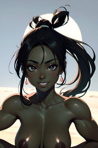 Anime Muscular Small Tits 70s Age Happy Face Black Hair Ponytail Hair Style Dark Skin Black And White Desert Close Up View Yoga Partially Nude 3688428150208498857 - AI Hentai - aihentai.co on pornsimulated.com