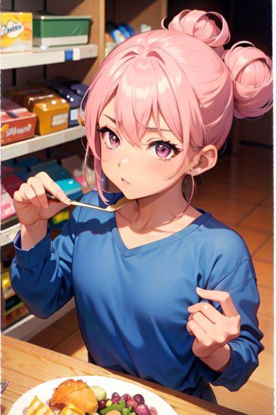 Anime Muscular Small Tits 80s Age Seductive Face Pink Hair Hair Bun Hair Style Dark Skin Vintage Grocery Close Up View Eating Pajamas 3688482269391463159 - AI Hentai - aihentai.co on pornsimulated.com