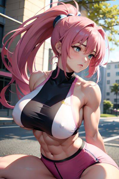 Anime Muscular Huge Boobs 18 Age Sad Face Pink Hair Ponytail Hair Style Light Skin Vintage Street Close Up View Straddling Teacher 3688532520509499142 - AI Hentai - aihentai.co on pornsimulated.com
