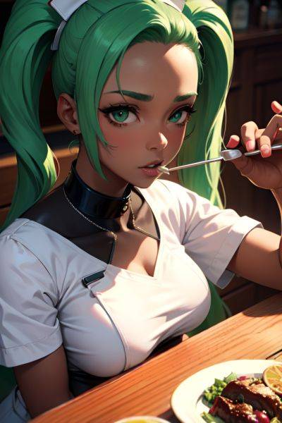 Anime Pregnant Small Tits 50s Age Seductive Face Green Hair Slicked Hair Style Dark Skin Cyberpunk Bar Close Up View Eating Nurse 3688586637098124289 - AI Hentai - aihentai.co on pornsimulated.com