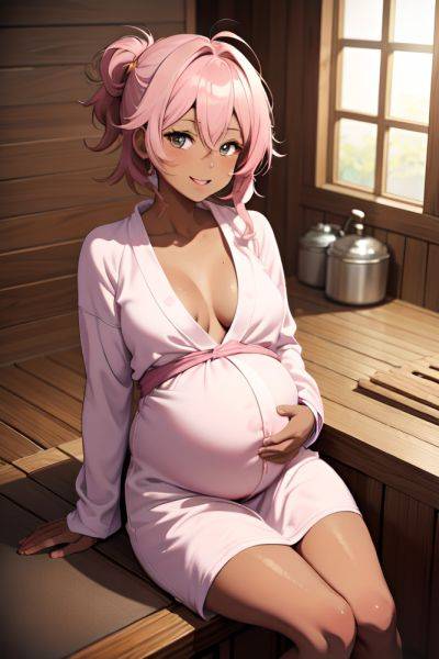 Anime Pregnant Small Tits 20s Age Happy Face Pink Hair Messy Hair Style Dark Skin Soft Anime Sauna Close Up View Plank Bathrobe 3696425809363592811 - AI Hentai - aihentai.co on pornsimulated.com