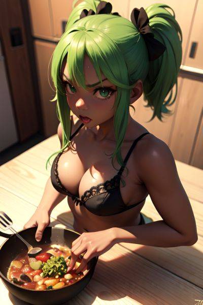 Anime Busty Small Tits 70s Age Angry Face Green Hair Pigtails Hair Style Dark Skin 3d Prison Close Up View Cooking Lingerie 3696592023557685138 - AI Hentai - aihentai.co on pornsimulated.com