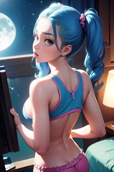 Anime Busty Small Tits 80s Age Shocked Face Blue Hair Pigtails Hair Style Light Skin 3d Moon Back View Gaming Pajamas 3696978570617023559 - AI Hentai - aihentai.co on pornsimulated.com