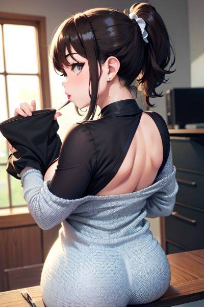 Anime Chubby Small Tits 60s Age Pouting Lips Face Brunette Ponytail Hair Style Light Skin Charcoal Stage Back View Eating Goth 3697048151081432499 - AI Hentai - aihentai.co on pornsimulated.com