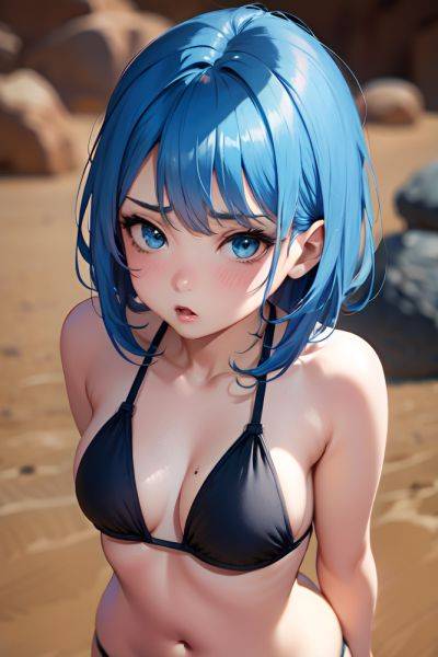 Anime Busty Small Tits 50s Age Shocked Face Blue Hair Bangs Hair Style Dark Skin Charcoal Desert Close Up View On Back Bikini 3692057827074651241 - AI Hentai - aihentai.co on pornsimulated.com