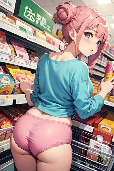 Anime Chubby Small Tits 70s Age Pouting Lips Face Pink Hair Hair Bun Hair Style Dark Skin Illustration Grocery Back View Jumping Bra 3697249155552290186 - AI Hentai - aihentai.co on pornsimulated.com