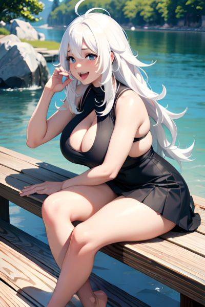 Anime Busty Huge Boobs 30s Age Laughing Face White Hair Messy Hair Style Dark Skin Black And White Lake Side View Plank Mini Skirt 3697979730586458691 - AI Hentai - aihentai.co on pornsimulated.com