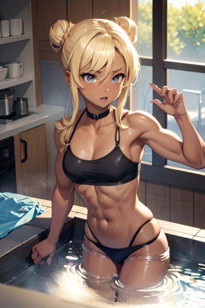 Anime Muscular Small Tits 40s Age Shocked Face Blonde Hair Bun Hair Style Dark Skin Charcoal Cafe Front View Bathing Schoolgirl 3698095694271379680 - AI Hentai - aihentai.co on pornsimulated.com