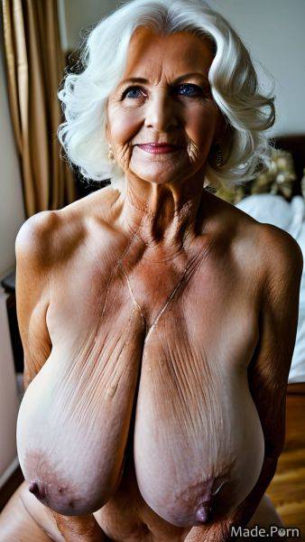 White hair woman huge boobs busty looking at viewer gigantic boobs babe AI porn - made.porn on pornsimulated.com