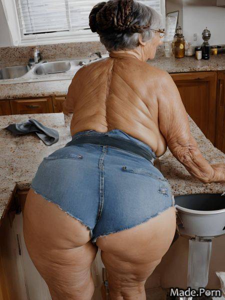 Evening spandex lycra looking back kitchen white hair happy AI porn - made.porn on pornsimulated.com