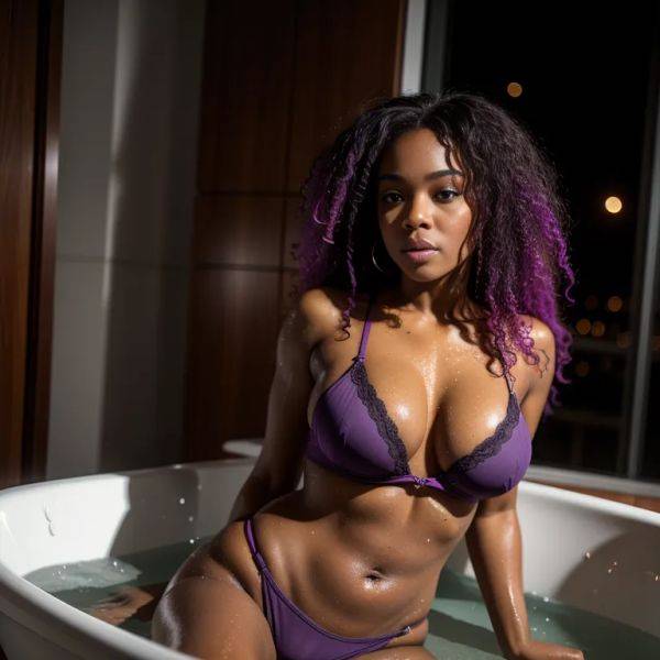 Black people, ,woman,twenties,(RAW photo, best quality, masterpiece:1.1), (realistic, photo-realistic:1.2), ultra-detailed, ultra high res, physically-based rendering,long hair,curly hair,pink hair,huge breasts,huge - pornmake.ai on pornsimulated.com