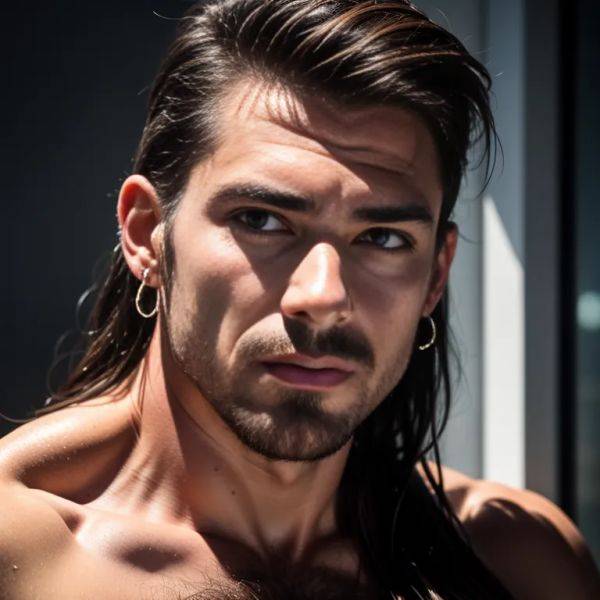 ,white people,manly man,twenties,(RAW photo, best quality, masterpiece:1.1), (realistic, photo-realistic:1.2), ultra-detailed, ultra high res, physically-based rendering,long hair,earings,shower,front view,(adult:1.5) - pornmake.ai on pornsimulated.com