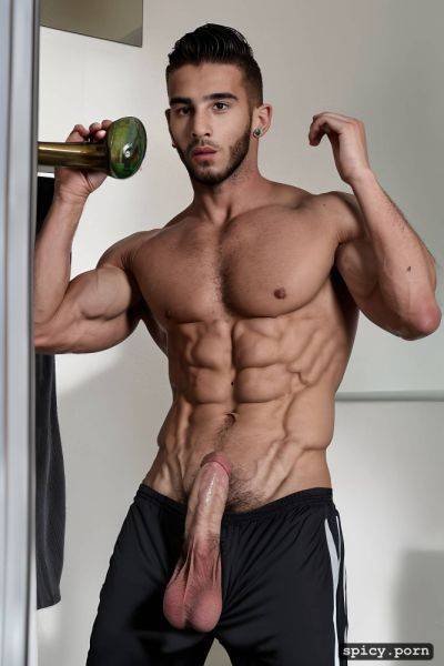 Fitted soccer player 18 years old, shirtless muscled hairy chest big biceps hard erection on bathroom solo - spicy.porn on pornsimulated.com