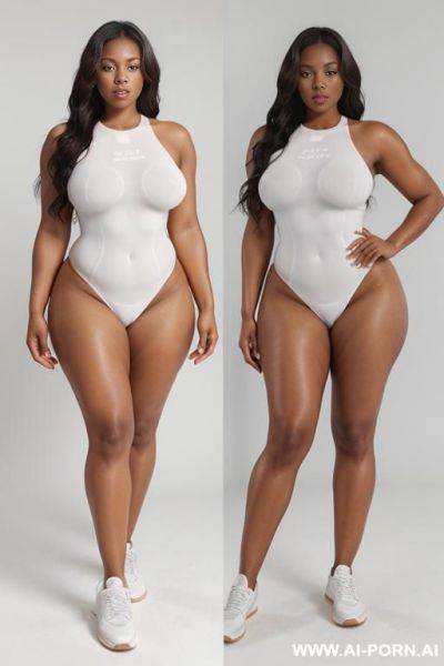 Papau new guinean woman, full body view, full portrait veiw, long sexy legs, thick thighs, hour glass body, wearing sneakers, white background, 1.6m tall , 50 inch butt, - ai-porn.ai - Guinea on pornsimulated.com