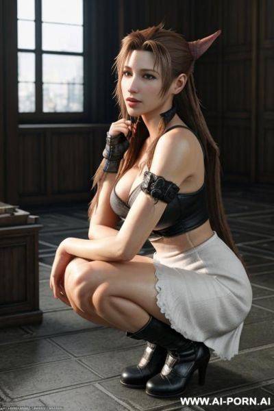 ((realistic final fantazy vii aerith)), looking at the camera, eyes contact, full body view - ai-porn.ai on pornsimulated.com