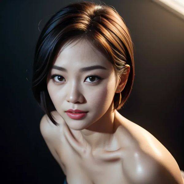 Hkgirl, (kpop idol), ,woman,thirties,(RAW photo, best quality, masterpiece:1.1), (realistic, photo-realistic:1.2), ultra-detailed, ultra high res, physically-based rendering,short hair,huge breasts,from above,(adult:1.5) - pornmake.ai on pornsimulated.com