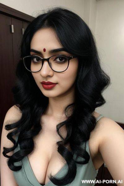 Pale skin, cute, beautiful, indian woman, round glasses, round boobs, saree, full body - ai-porn.ai - India on pornsimulated.com