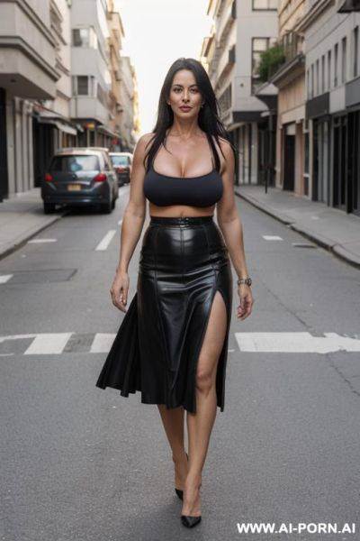 45 years old sexy topless in skirt standing outdoors in the street in skirt topless saggy tits big areolas dark hair - ai-porn.ai on pornsimulated.com