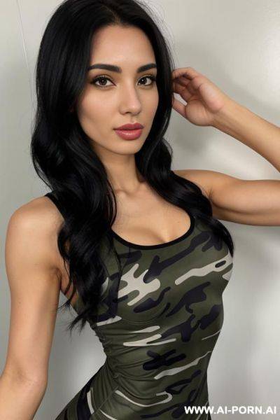 Athletic woman camo army dress - ai-porn.ai on pornsimulated.com