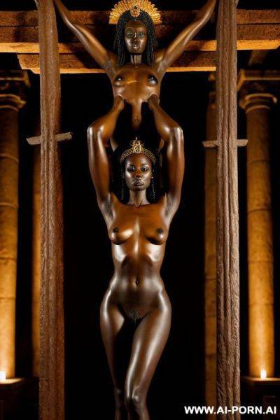 African princess, nude, sad, crucified, in a dark temple - ai-porn.ai on pornsimulated.com