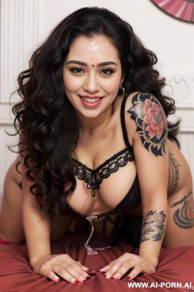 Skin, , beautiful, indian woman, round glasses, round boobs, red saree, front side view - ai-porn.ai - India on pornsimulated.com