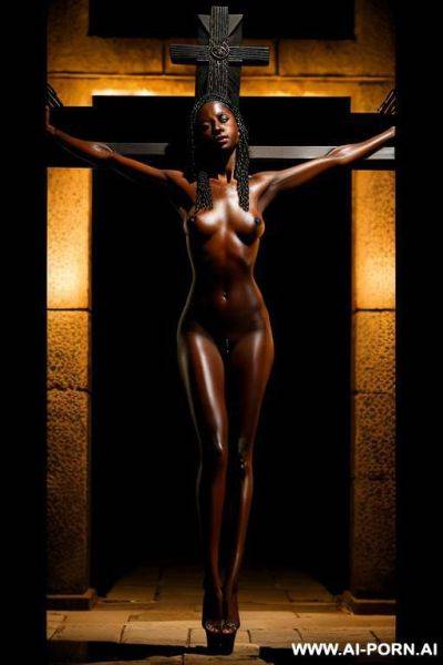 Ebony princess crucified nude in a dark temple - ai-porn.ai on pornsimulated.com