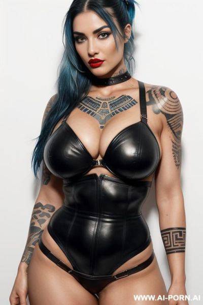 ((beautiful face, sexy woman, beautiful woman with athletic body, athletic build, ffitness figure, gorgeous figure, wide hips, natural breasts, expressive thick black eyebrows, red lipstick)) ((body - ai-porn.ai on pornsimulated.com