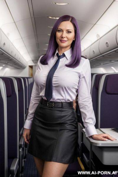 Sexy and hot milf stedess of a public airline, ultra realistic, 3, big breasts, full body view, wears a sexy, hot and tight red stedess uniform of a public airline, wears a red skirt, a - ai-porn.ai on pornsimulated.com